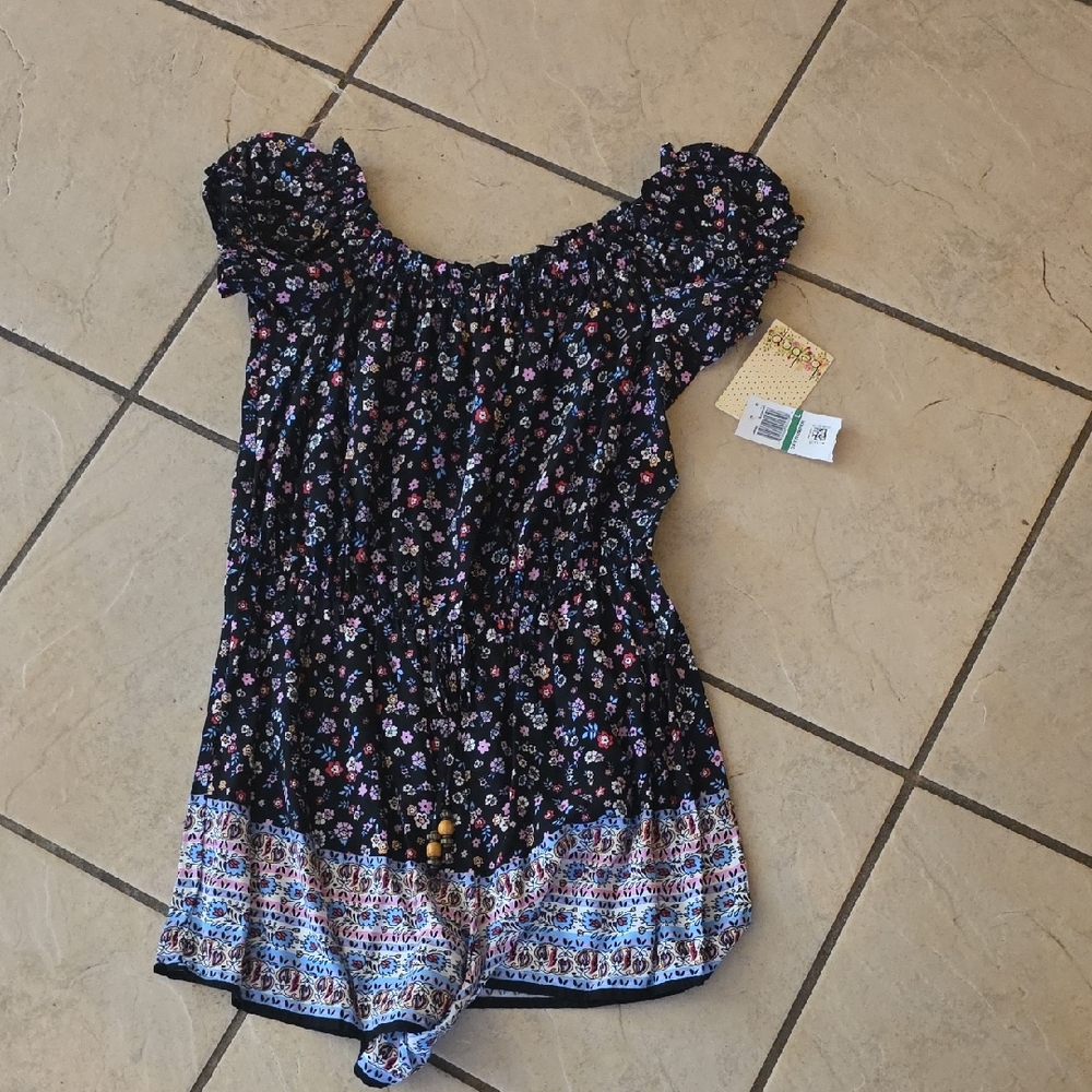 BeBop Black Floral Off-Shoulder Romper
